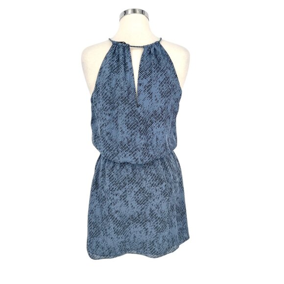 Parker Silk Halter Printed Mini Dress Blue Black Size Small - Picture 3 of 11